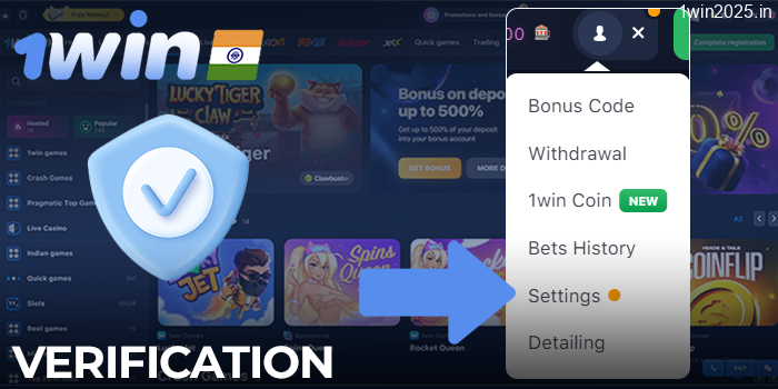Verification of your account 1win website in India