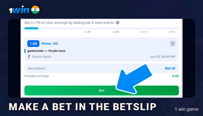 Finalize your 1Win E-Sports Bet in the bet slip