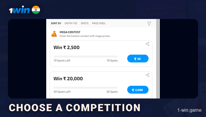 Choose a fantasy sport competition you want to join - 1Win