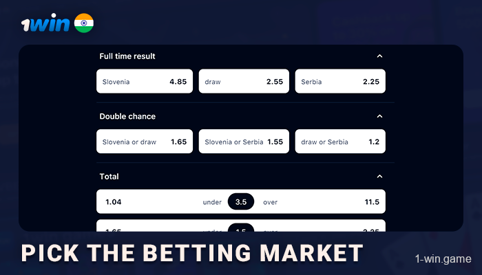 Pick one of the betting market from the list - 1Win Live Betting