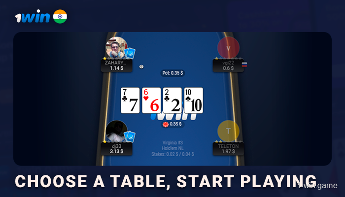 Choose a poker table, join the game - 1Win India