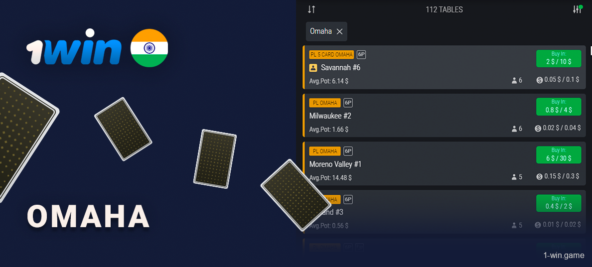 Omaha is a poker type where players deals with four covered cards - 1Win