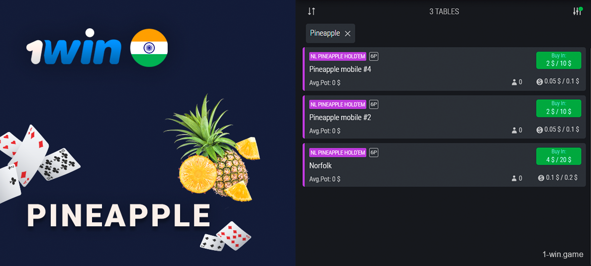 In pineapple poker players are dealt with three cards instead of two - 1Win