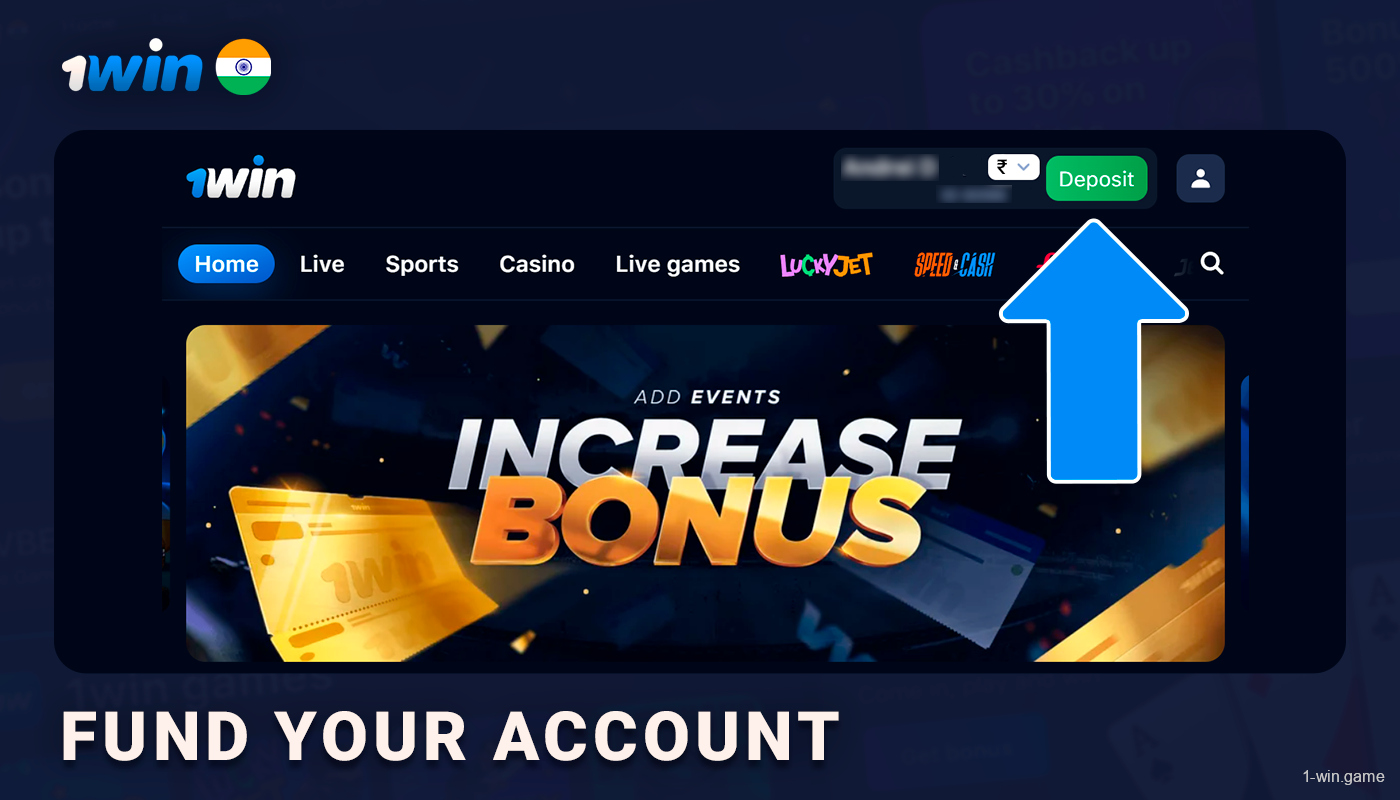 Fund 1Win India account to play casino games