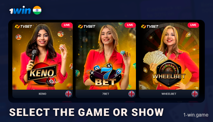 Select one of the TVBet Games and Shows at 1Win